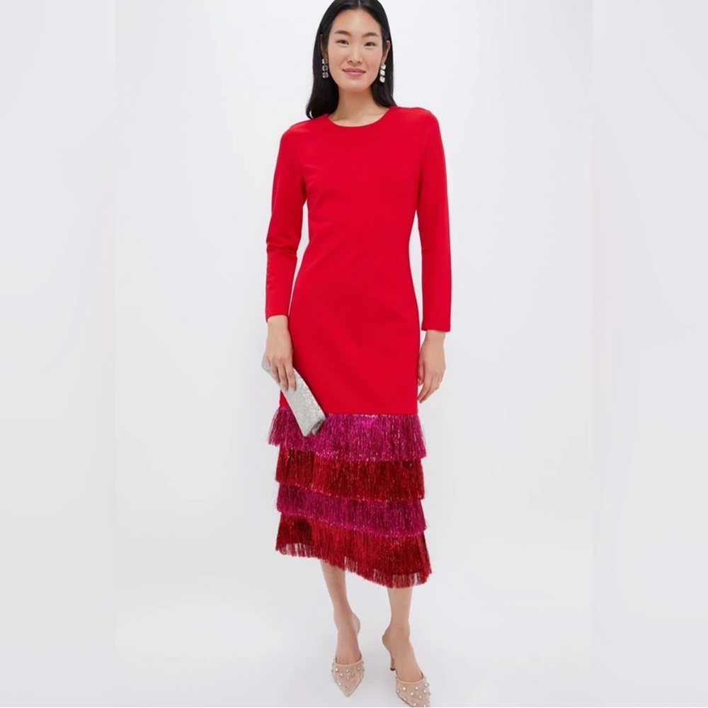 Chic Long Sleeve Red Dress with Pink Tiers